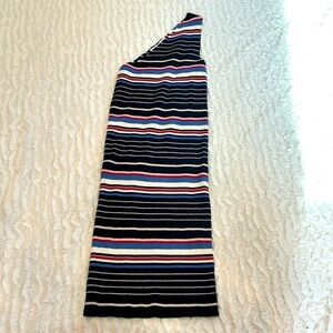 ZARA KNIT One Shoulder Striped Bodycon Stretch Mini Dress Women’s Medium